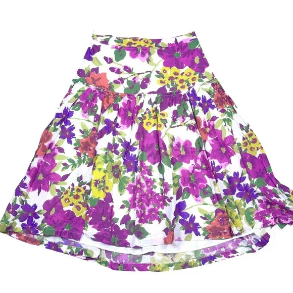 Sundance Bella Rose Floral Skirt Large Tiered Lined Midi Skirt Boho Cotton - Picture 3 of 8